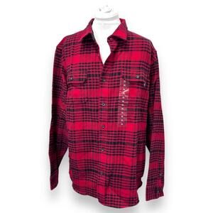 Woolrich Mens XL Brushed Cotton Brany Flannel Shirt Red Plaid Shacket